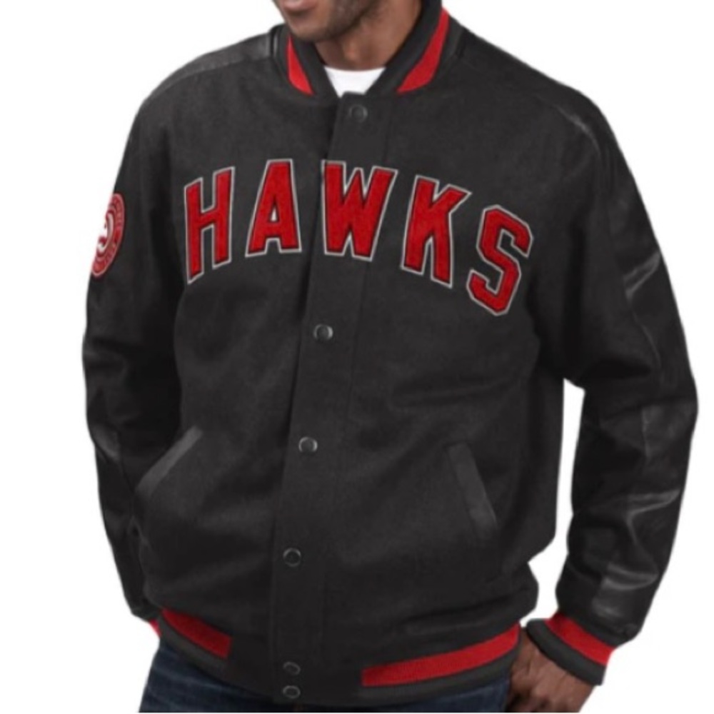 Men’s Red and Black NBA Hawks Varsity Jacket Coat - Picture 2 of 8